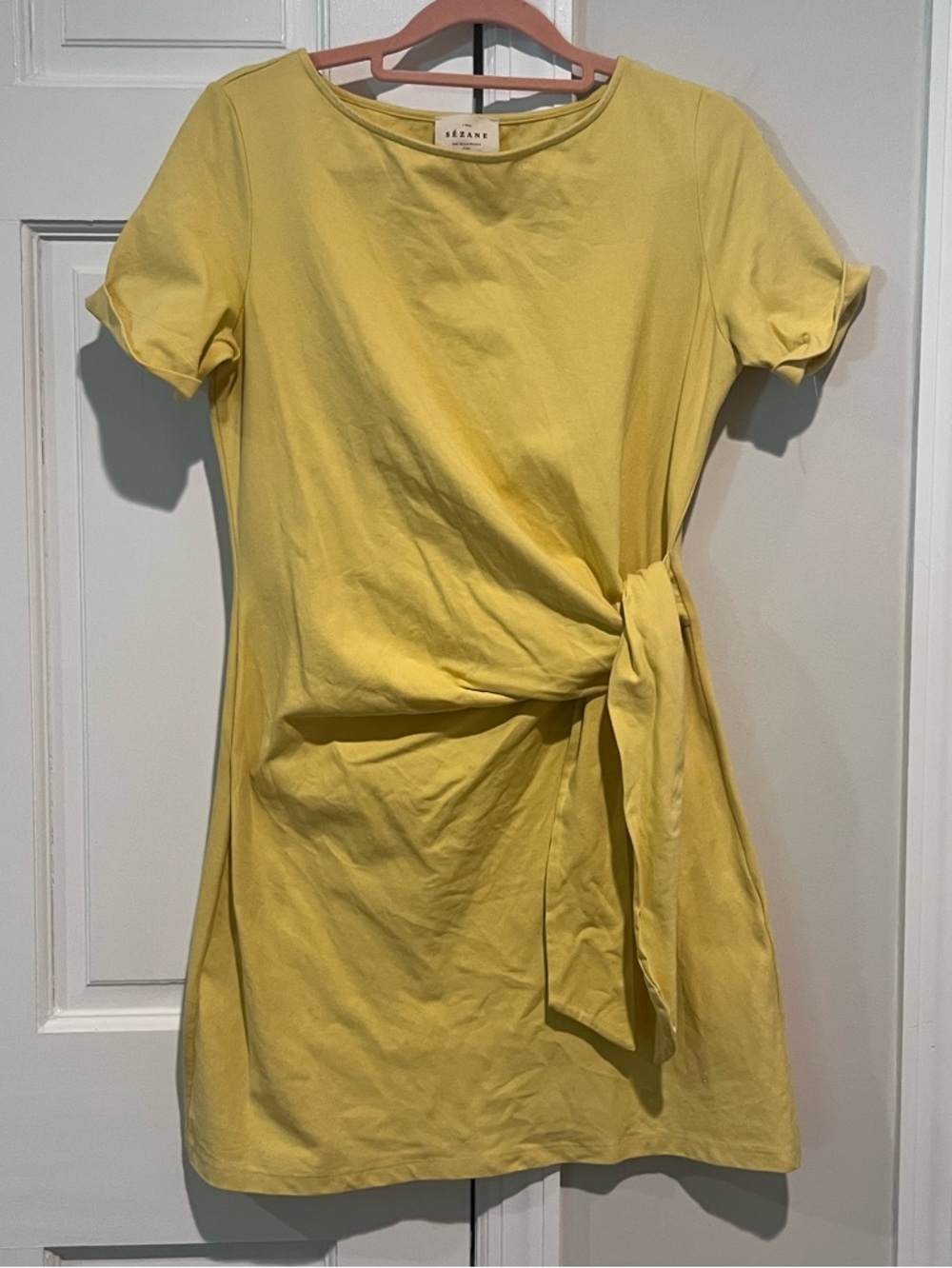 Sézane Pippa Short Tie-Waist Dress in Pastel Yellow - Picture 2 of 6